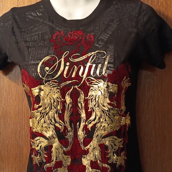 Sinful Brand New Short Sleeve Small Black/Red - Picture 2 of 7